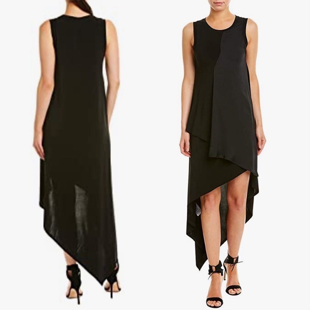 BCBGMAXAZRIA Sleeveless Asymmetrical High Low Mixed Media Dress Black XS